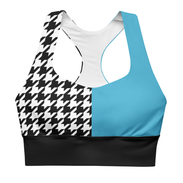 Longline sports bra Teal and Houndstooth - SAVANNAHWOOD