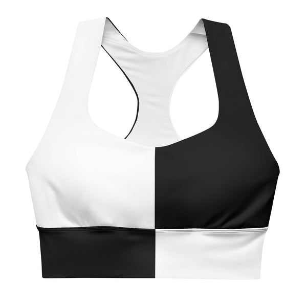 Longline sports bra Black and White Block - SAVANNAHWOOD