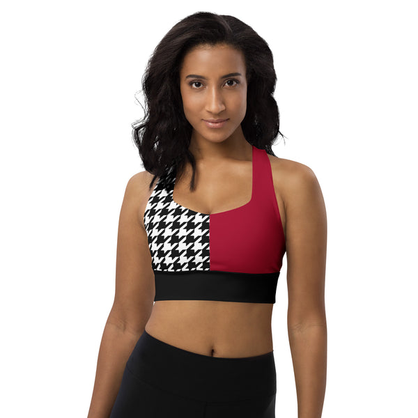 Longline sports bra Red and Houndstooth - SAVANNAHWOOD