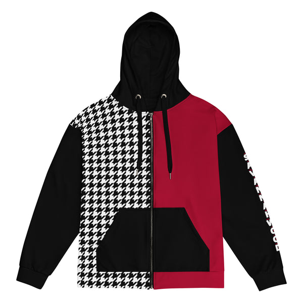 Unisex zip hoodie Red and Houndstooth - SAVANNAHWOOD