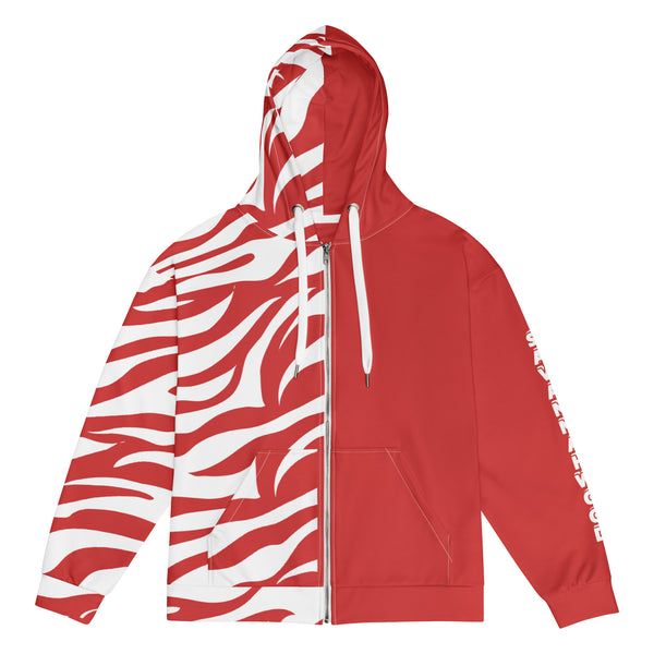 Unisex zip hoodie Red and White Zebra - SAVANNAHWOOD