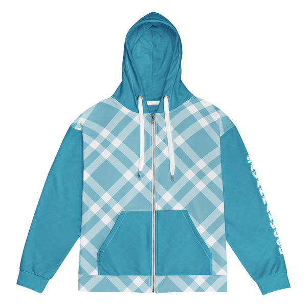 Unisex zip hoodie Teal Gingham - SAVANNAHWOOD