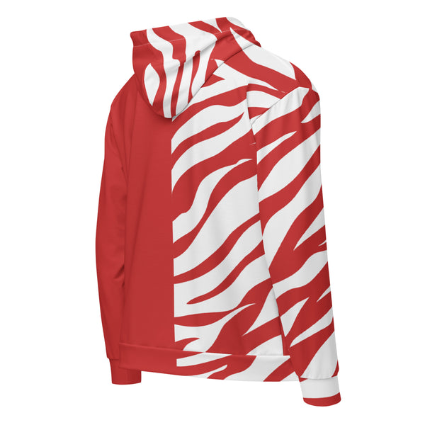Unisex zip hoodie Red and White Zebra - SAVANNAHWOOD