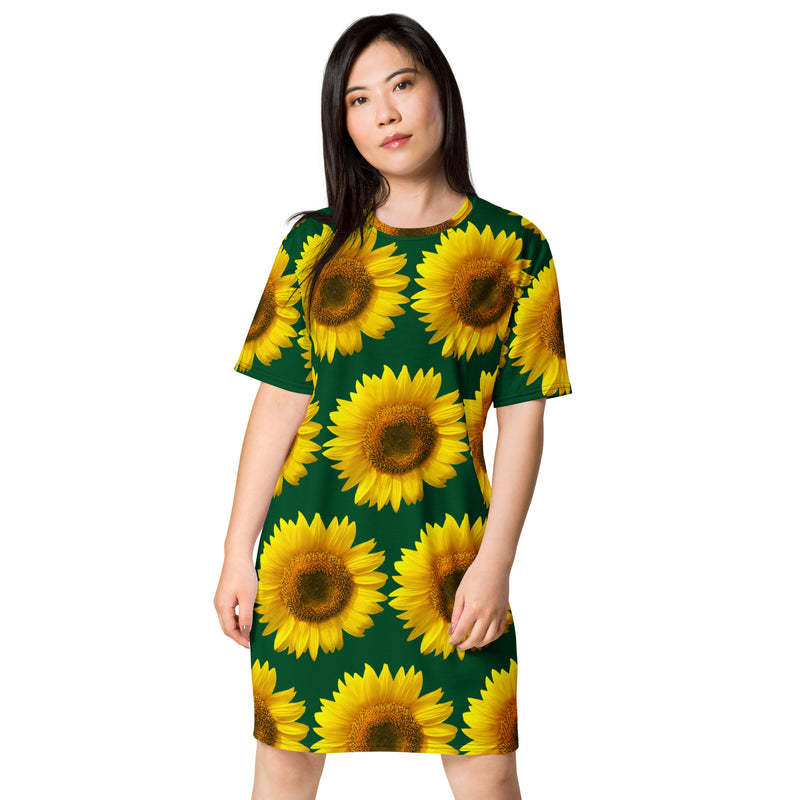 T-shirt dress Green Sunflower - SAVANNAHWOOD