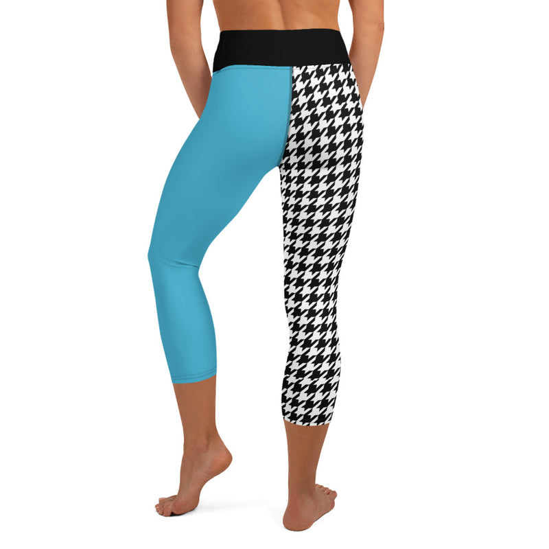 Teal and Houndstooth Yoga Capri Leggings - SAVANNAHWOOD