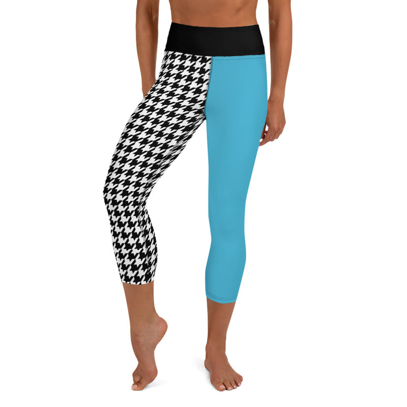 Teal and Houndstooth Yoga Capri Leggings - SAVANNAHWOOD