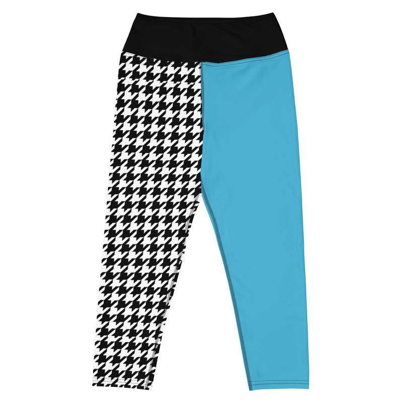 Teal and Houndstooth Yoga Capri Leggings - SAVANNAHWOOD