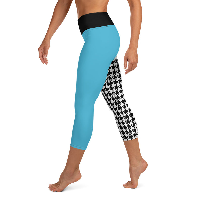 Teal and Houndstooth Yoga Capri Leggings - SAVANNAHWOOD