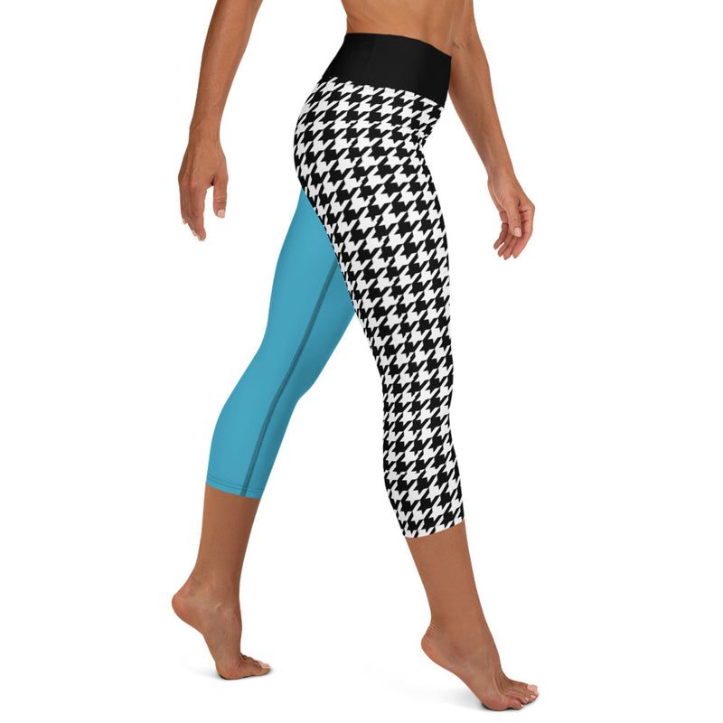 Teal and Houndstooth Yoga Capri Leggings - SAVANNAHWOOD