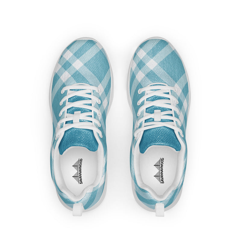 Men’s athletic shoes Teal Blue Gingham - SAVANNAHWOOD