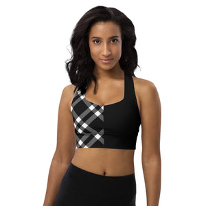 Longline sports bra Black and White Gingham - SAVANNAHWOOD