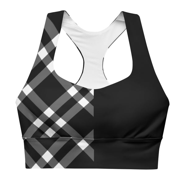 Longline sports bra Black and White Gingham - SAVANNAHWOOD