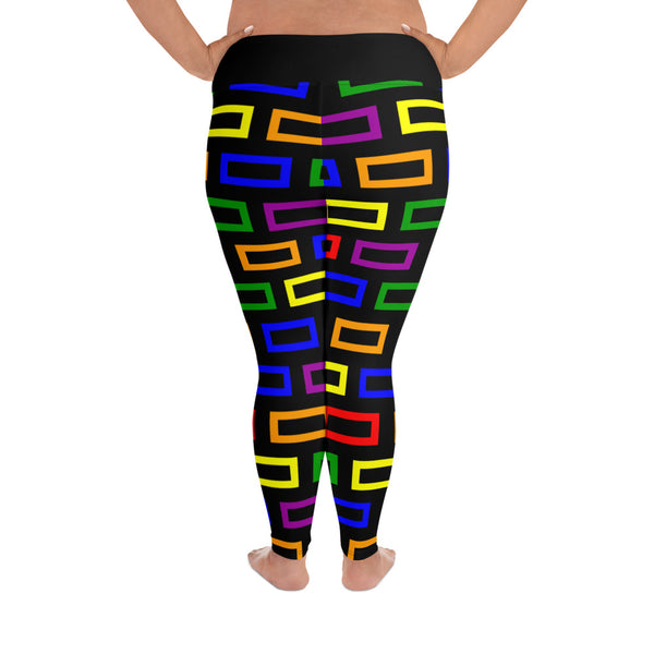 Plus Size Leggings Colorful Blocks - SAVANNAHWOOD