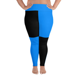 Plus Size Leggings Black and Blue Checker - SAVANNAHWOOD