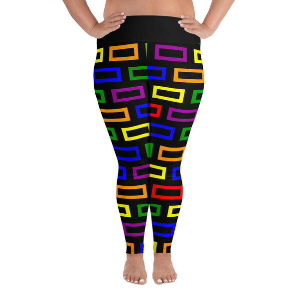 Plus Size Leggings Colorful Blocks - SAVANNAHWOOD