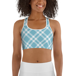 Sports Bra Teal Blue and White Gingham - SAVANNAHWOOD