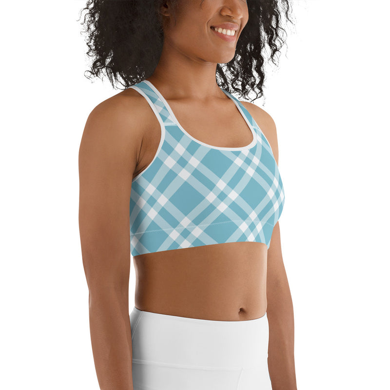 Sports Bra Teal Blue and White Gingham - SAVANNAHWOOD