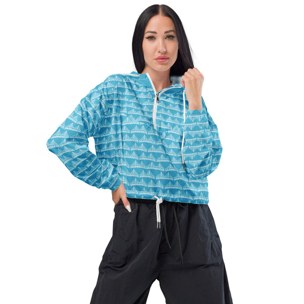 Women’s cropped windbreaker Blue and White - SAVANNAHWOOD