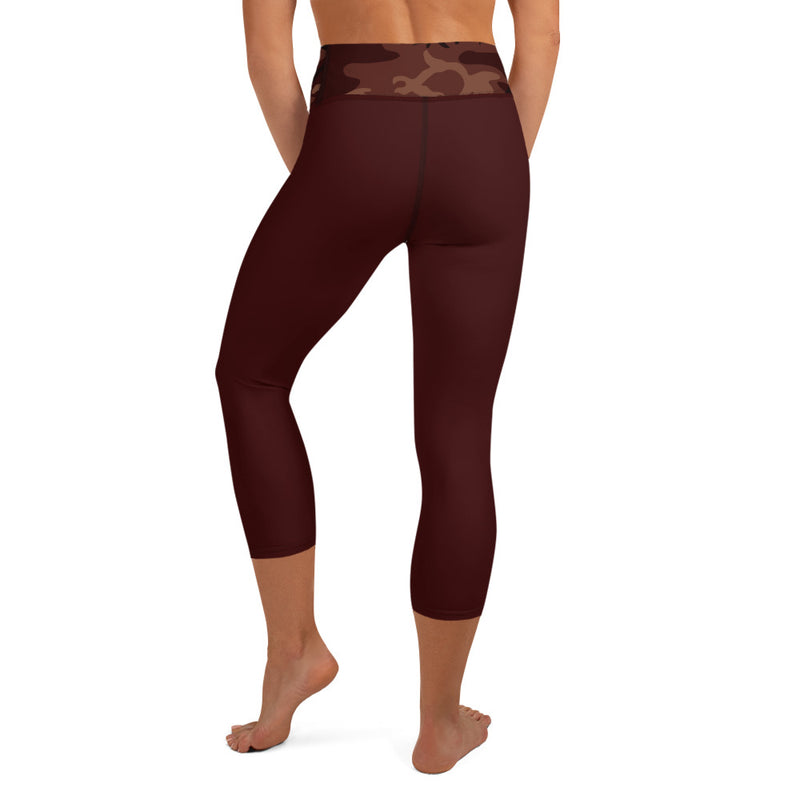 Burgundy Camouflage Yoga Capri Leggings - SAVANNAHWOOD