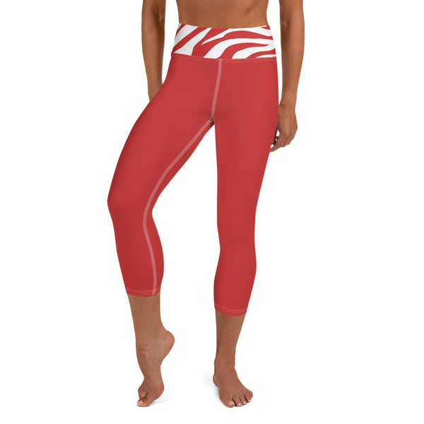 Yoga Capri Leggings Red and White Zebra Print - SAVANNAHWOOD