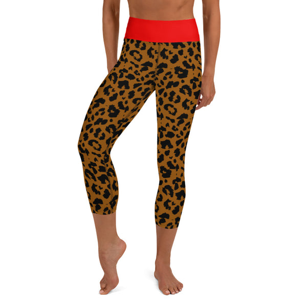 Yoga Capri Leggings Leopard and Red - SAVANNAHWOOD