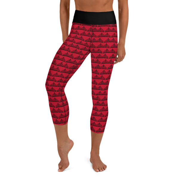 Yoga Capri Leggings Red and Black - SAVANNAHWOOD