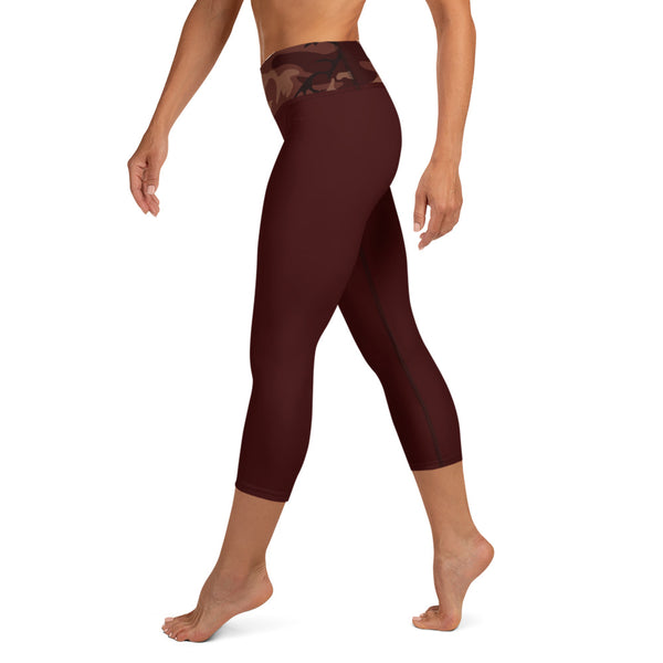 Burgundy Camouflage Yoga Capri Leggings - SAVANNAHWOOD