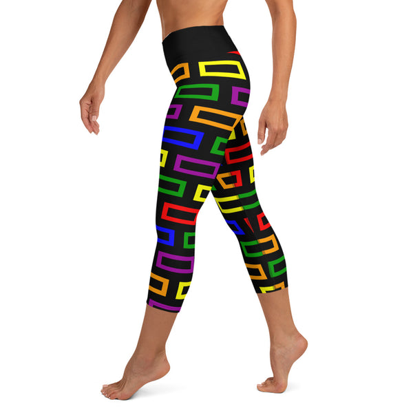 Yoga Capri Leggings Colorful Blocks - SAVANNAHWOOD