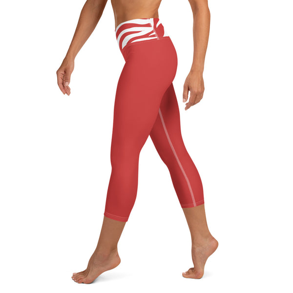 Yoga Capri Leggings Red and White Zebra Print - SAVANNAHWOOD