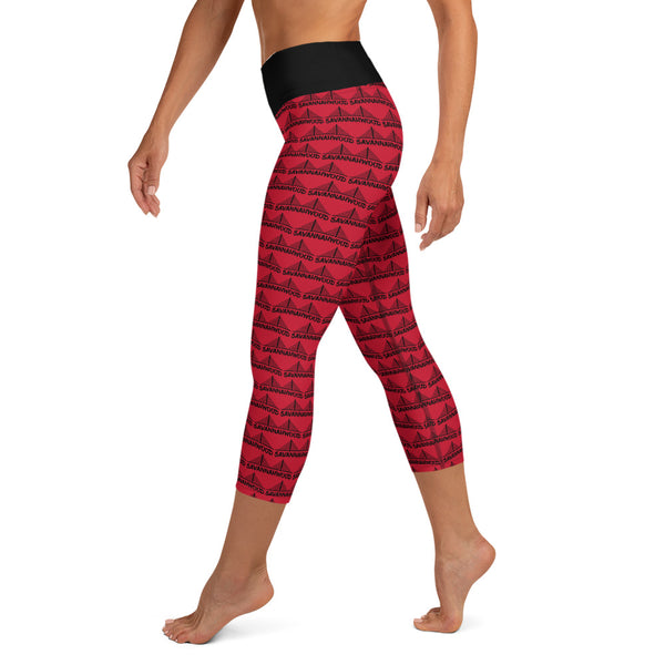 Yoga Capri Leggings Red and Black - SAVANNAHWOOD