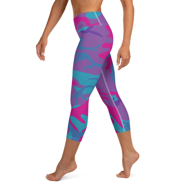 Teal, Purple and Hot Pink Camouflage Yoga Capri Leggings - SAVANNAHWOOD