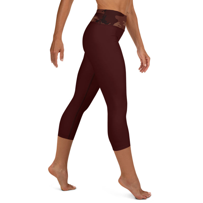 Burgundy Camouflage Yoga Capri Leggings - SAVANNAHWOOD