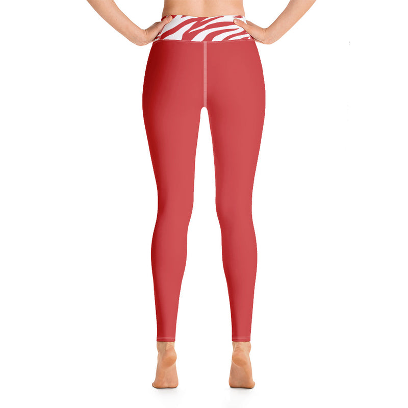 Yoga Leggings Red and White Zebra Printed - SAVANNAHWOOD