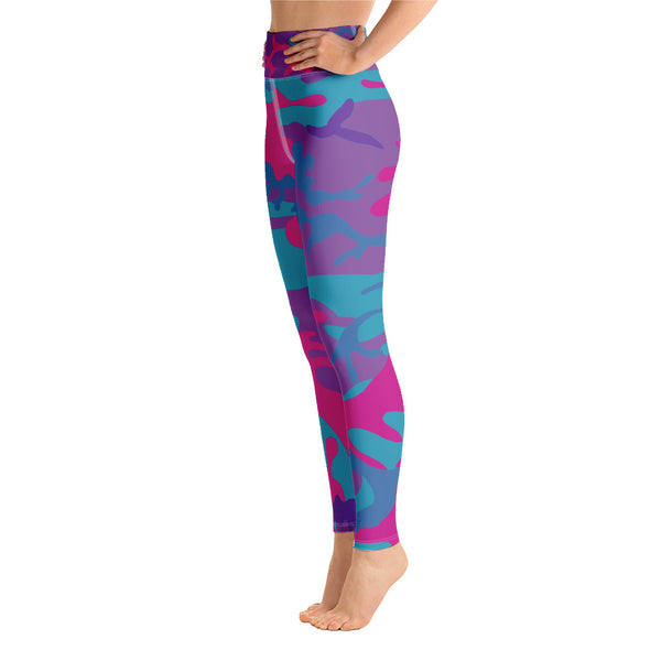 Teal, Purple and Hot Pink Camouflage Yoga Leggings - SAVANNAHWOOD