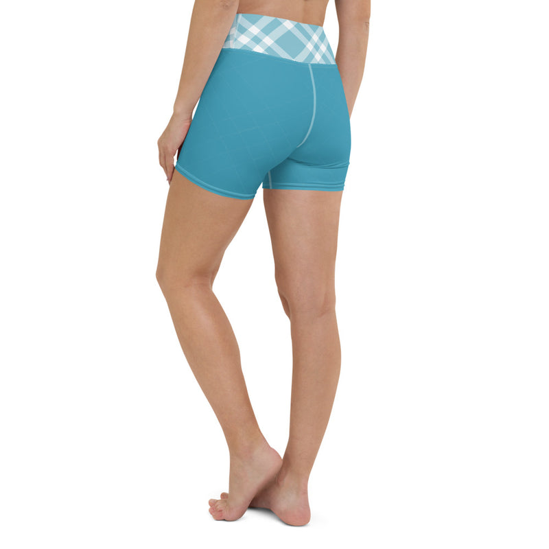 Teal Blue Gingham Yoga Shorts - SAVANNAHWOOD