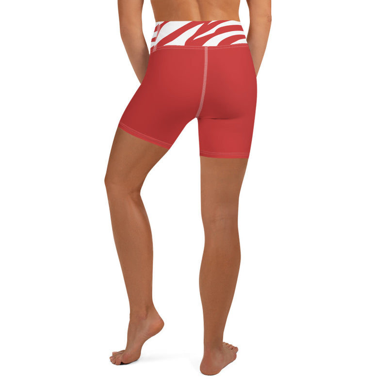Yoga Shorts Red and White Zebra Print - SAVANNAHWOOD