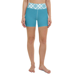 Teal Blue Gingham Yoga Shorts - SAVANNAHWOOD