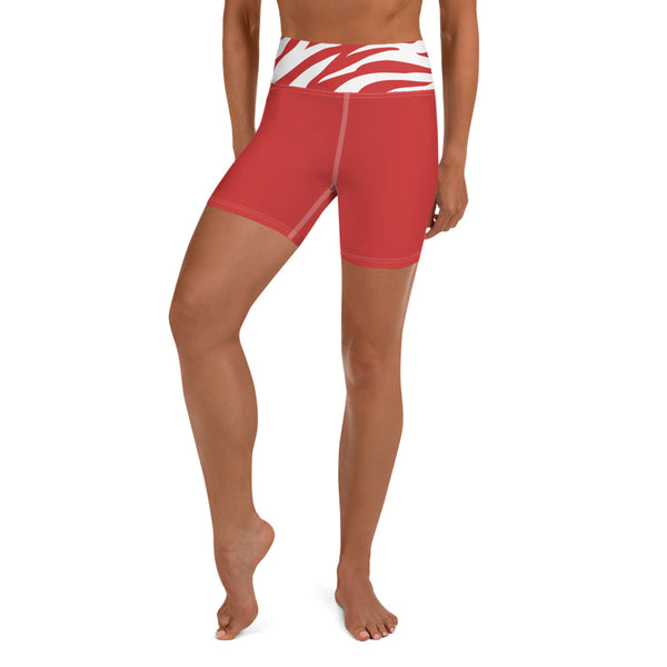 Yoga Shorts Red and White Zebra Print - SAVANNAHWOOD