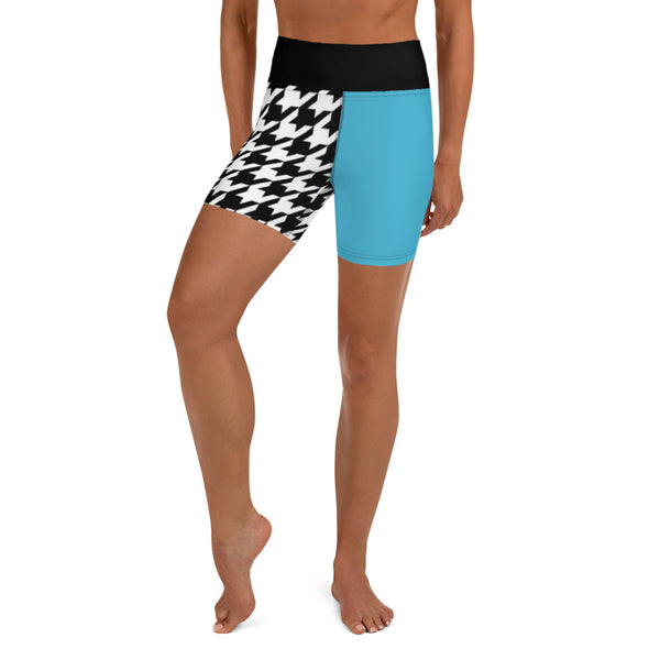 Teal and Houndstooth Yoga Shorts - SAVANNAHWOOD