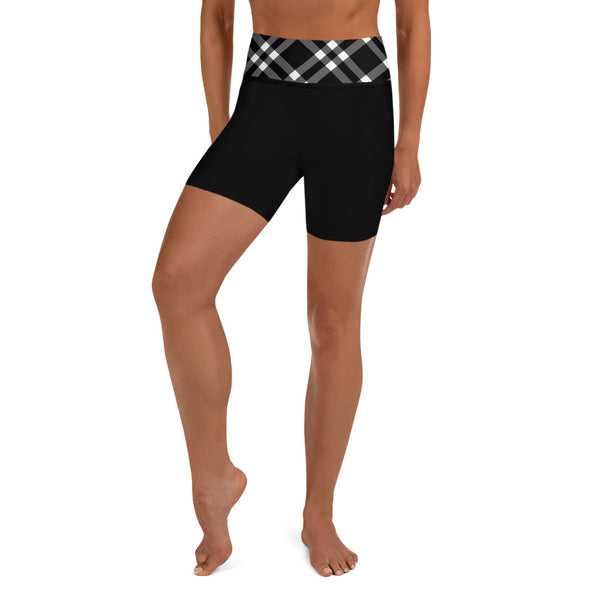 Black and White Gingham Yoga Shorts - SAVANNAHWOOD