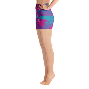 Teal, Purple and Hot Pink Camouflage Yoga Shorts - SAVANNAHWOOD