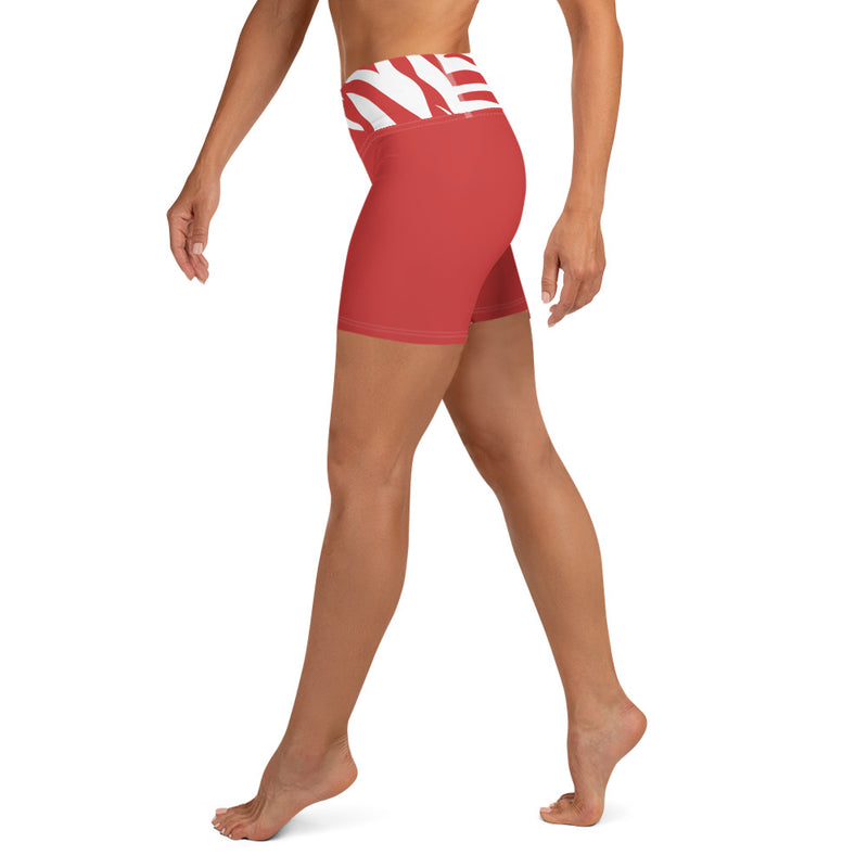 Yoga Shorts Red and White Zebra Print - SAVANNAHWOOD