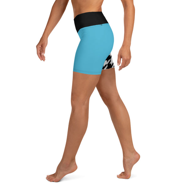 Teal and Houndstooth Yoga Shorts - SAVANNAHWOOD