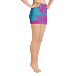 Teal, Purple and Hot Pink Camouflage Yoga Shorts - SAVANNAHWOOD