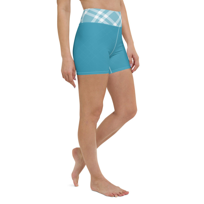 Teal Blue Gingham Yoga Shorts - SAVANNAHWOOD