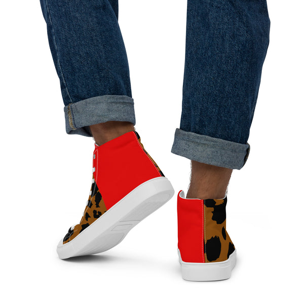 Men’s high top canvas shoes Leopard and Red - SAVANNAHWOOD