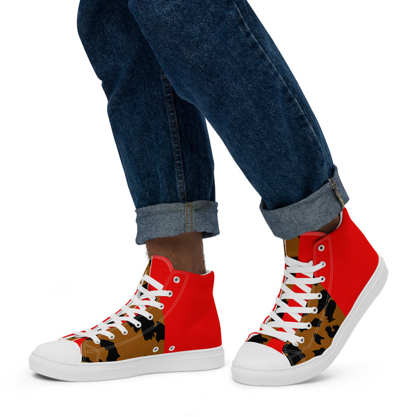 Men’s high top canvas shoes Leopard and Red - SAVANNAHWOOD