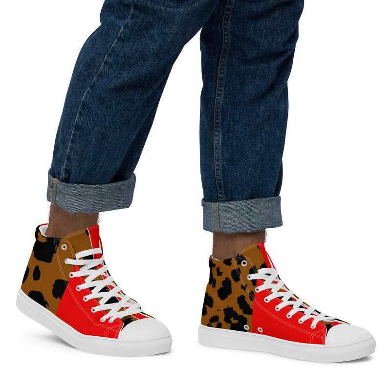 Men’s high top canvas shoes Leopard and Red - SAVANNAHWOOD