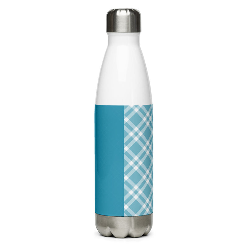 Stainless Steel Teal Blue and White Gingham Water Bottle - SAVANNAHWOOD