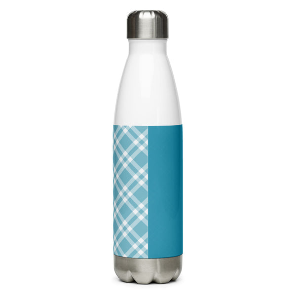 Stainless Steel Teal Blue and White Gingham Water Bottle - SAVANNAHWOOD